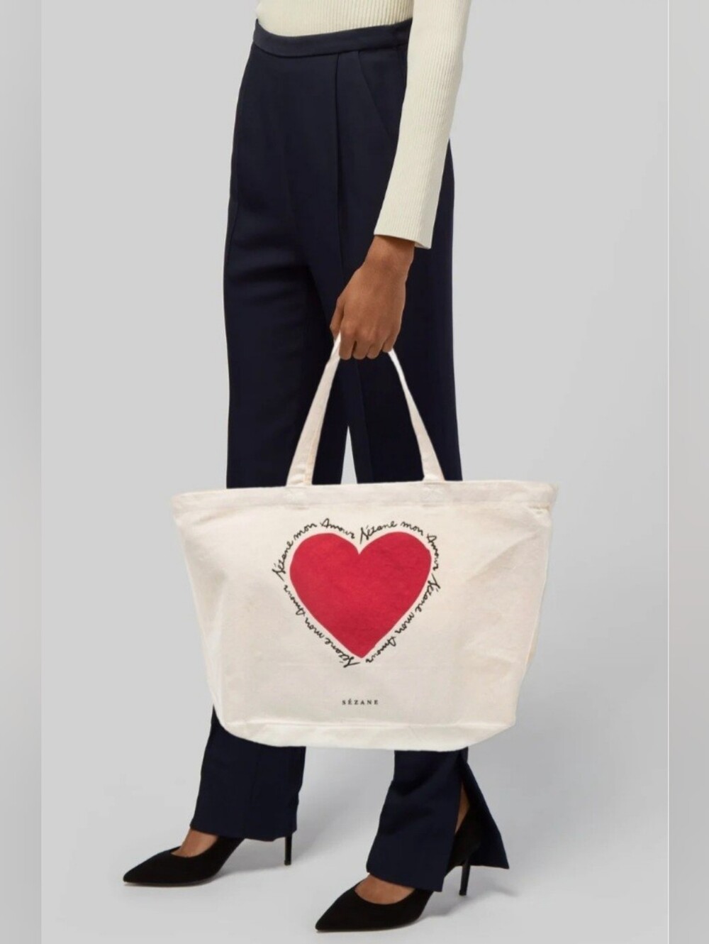 Sezane Mon Amour Canvas Tote Bag